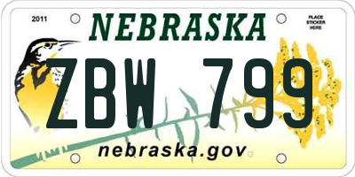 NE license plate ZBW799