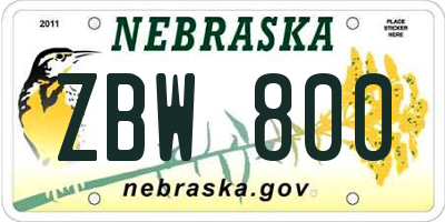 NE license plate ZBW800