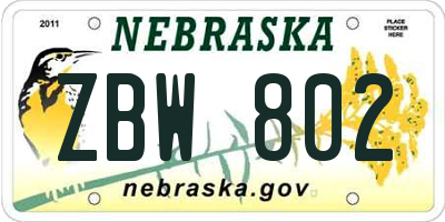 NE license plate ZBW802