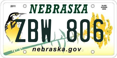 NE license plate ZBW806