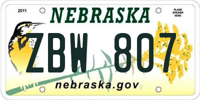 NE license plate ZBW807