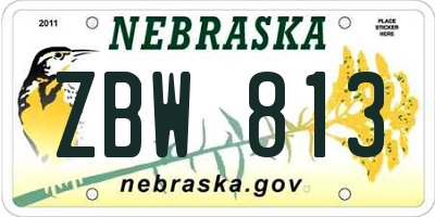 NE license plate ZBW813