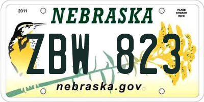 NE license plate ZBW823