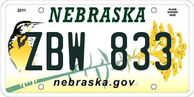 NE license plate ZBW833