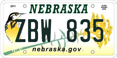 NE license plate ZBW835