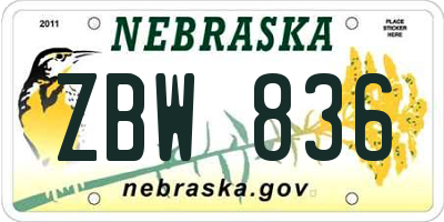 NE license plate ZBW836