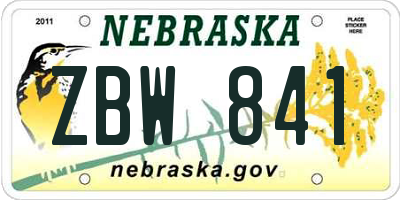 NE license plate ZBW841