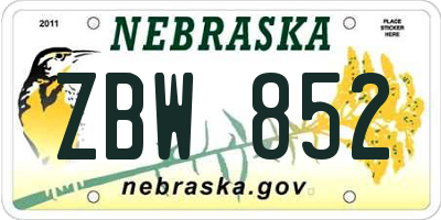 NE license plate ZBW852