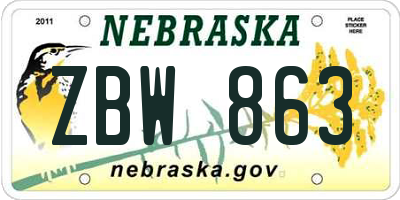 NE license plate ZBW863