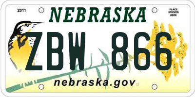 NE license plate ZBW866