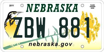 NE license plate ZBW881