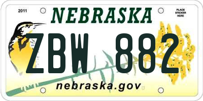 NE license plate ZBW882