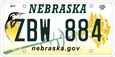 NE license plate ZBW884