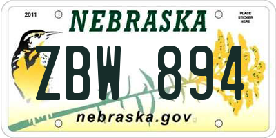 NE license plate ZBW894