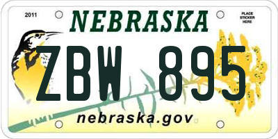 NE license plate ZBW895