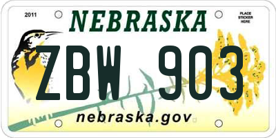 NE license plate ZBW903