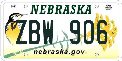 NE license plate ZBW906