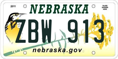 NE license plate ZBW913