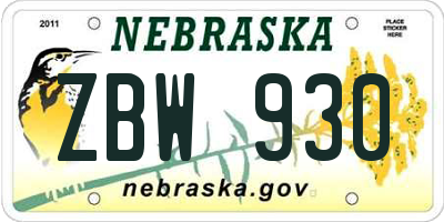 NE license plate ZBW930