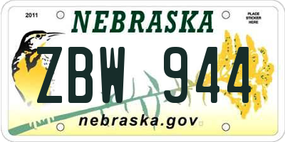 NE license plate ZBW944