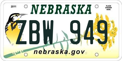 NE license plate ZBW949