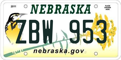 NE license plate ZBW953