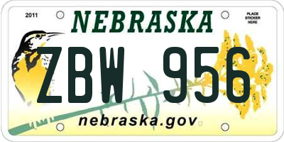 NE license plate ZBW956