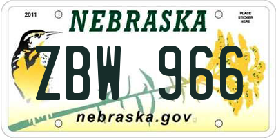 NE license plate ZBW966