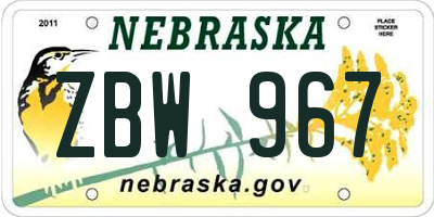 NE license plate ZBW967