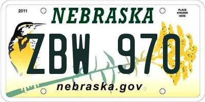 NE license plate ZBW970