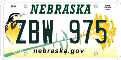 NE license plate ZBW975