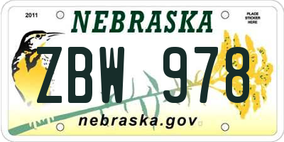 NE license plate ZBW978