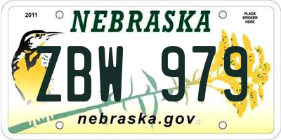 NE license plate ZBW979