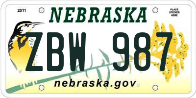 NE license plate ZBW987