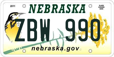 NE license plate ZBW990