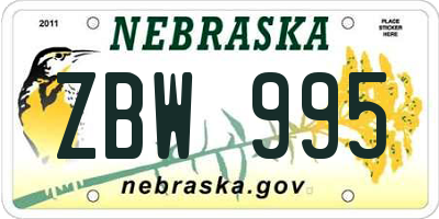 NE license plate ZBW995
