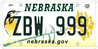NE license plate ZBW999