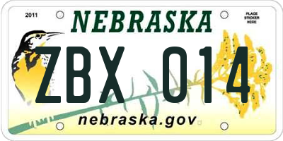 NE license plate ZBX014