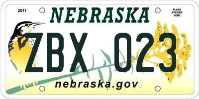 NE license plate ZBX023