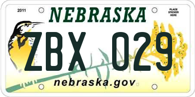NE license plate ZBX029