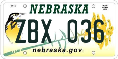 NE license plate ZBX036