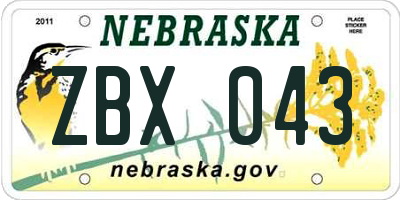 NE license plate ZBX043