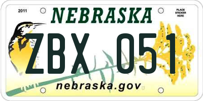 NE license plate ZBX051