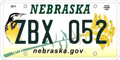 NE license plate ZBX052