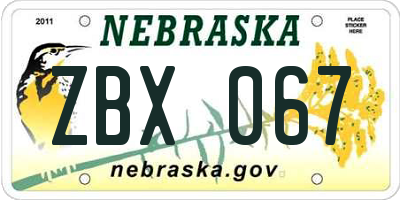 NE license plate ZBX067