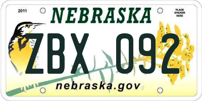 NE license plate ZBX092
