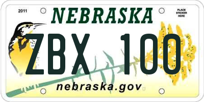 NE license plate ZBX100
