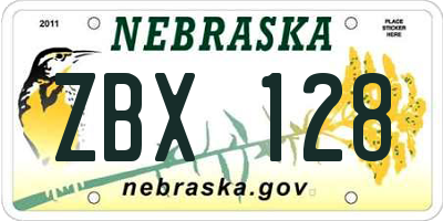 NE license plate ZBX128