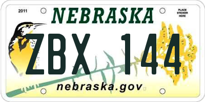 NE license plate ZBX144