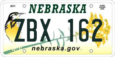 NE license plate ZBX162